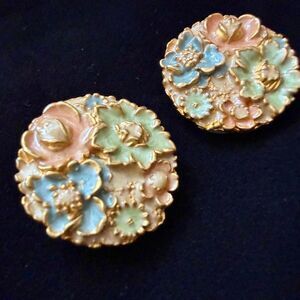 Pink and blue floral ceramic earrings Jewelry